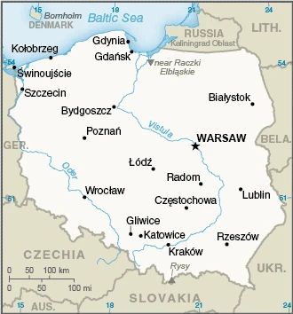 The overview map of the Polish national land.