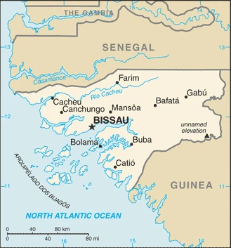 The overview map of the Bissau-Guinean national land.