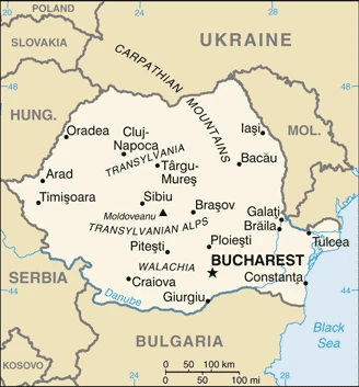 The overview map of the Romanian national land.