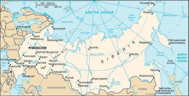 The overview map of the Russian national land.
