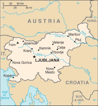 The overview map of the Slovenian national land.