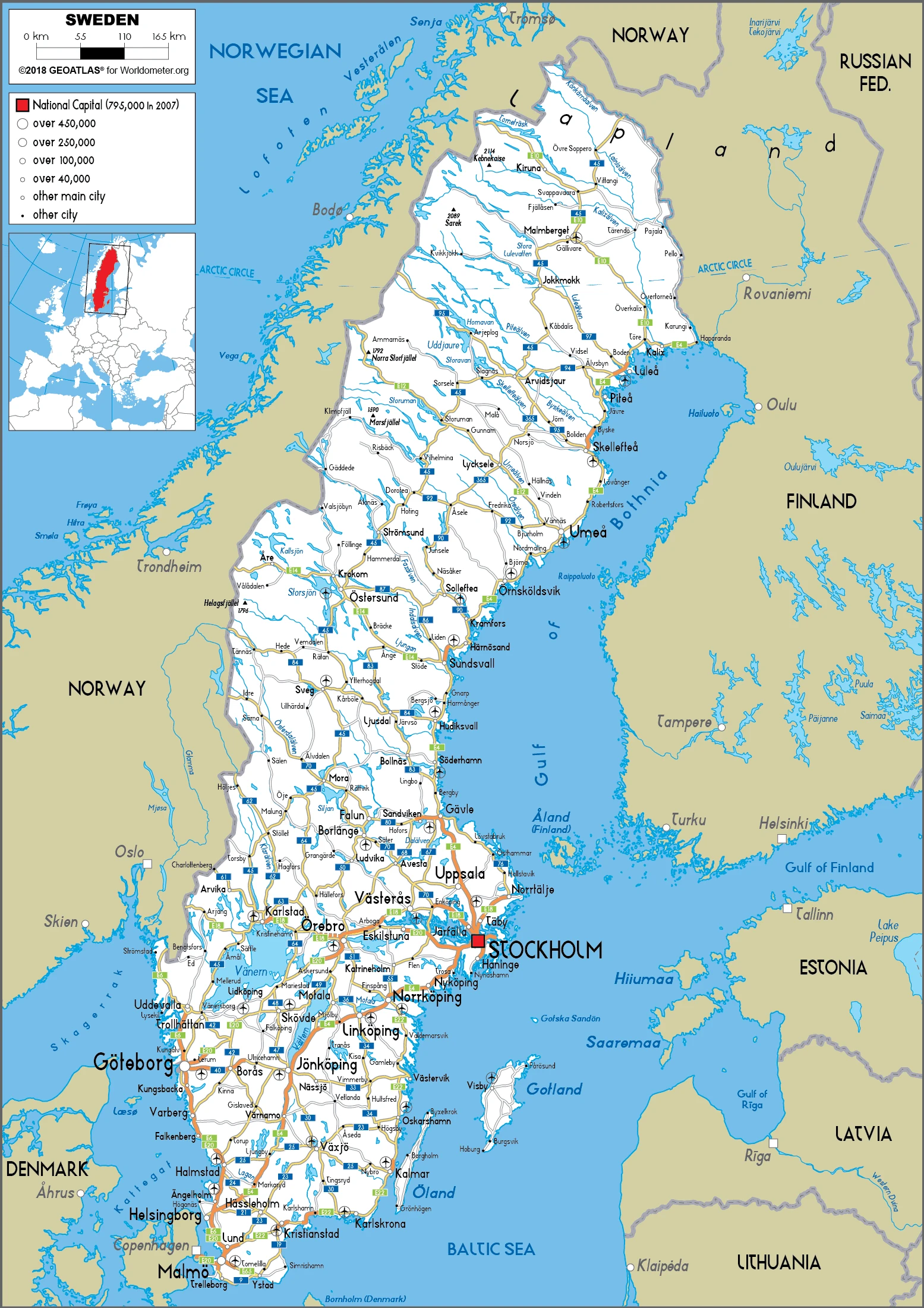 The route plan of the Swedish roadways.