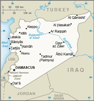 The overview map of the Syrian national land.