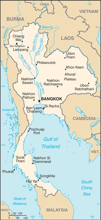 The overview map of the Thai national land.