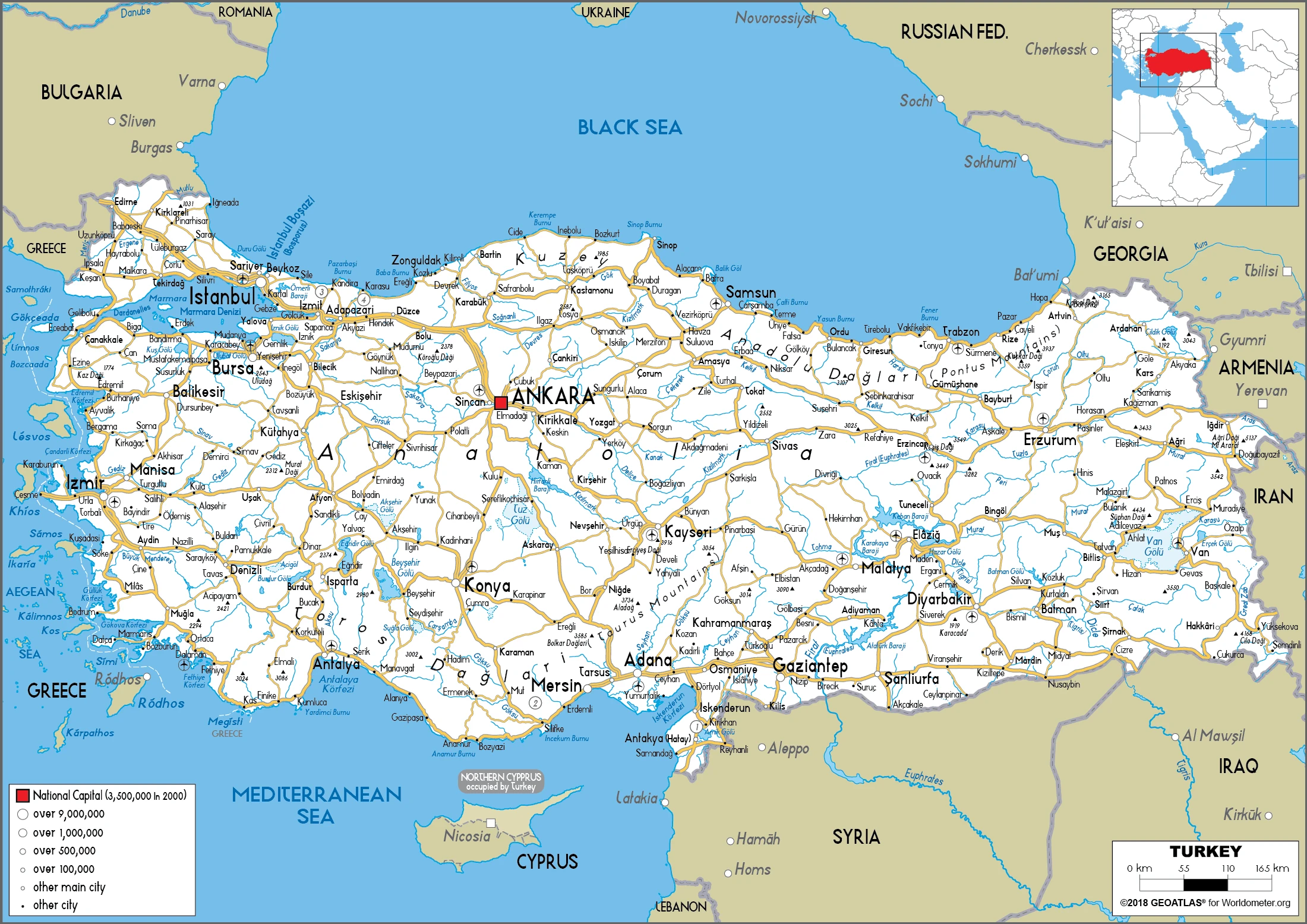 The route plan of the Turkish roadways.