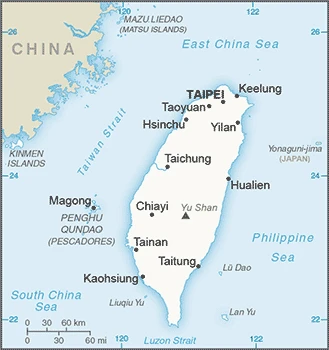 The overview map of the Taiwan (or Taiwanese) national land.