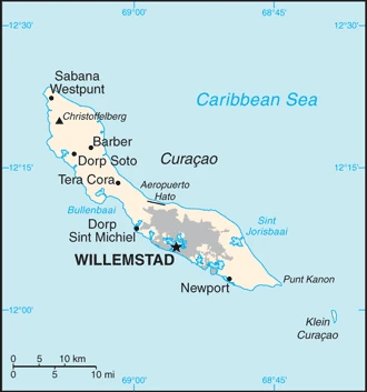 The overview map of the Curacaoan; Dutch national land.
