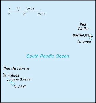 The overview map of the Wallisian, Futunan, or Wallis and Futuna Islander national land.